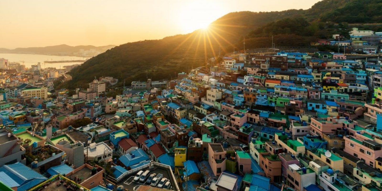 Gamcheon Culture Village at night in Busan, South Korea.