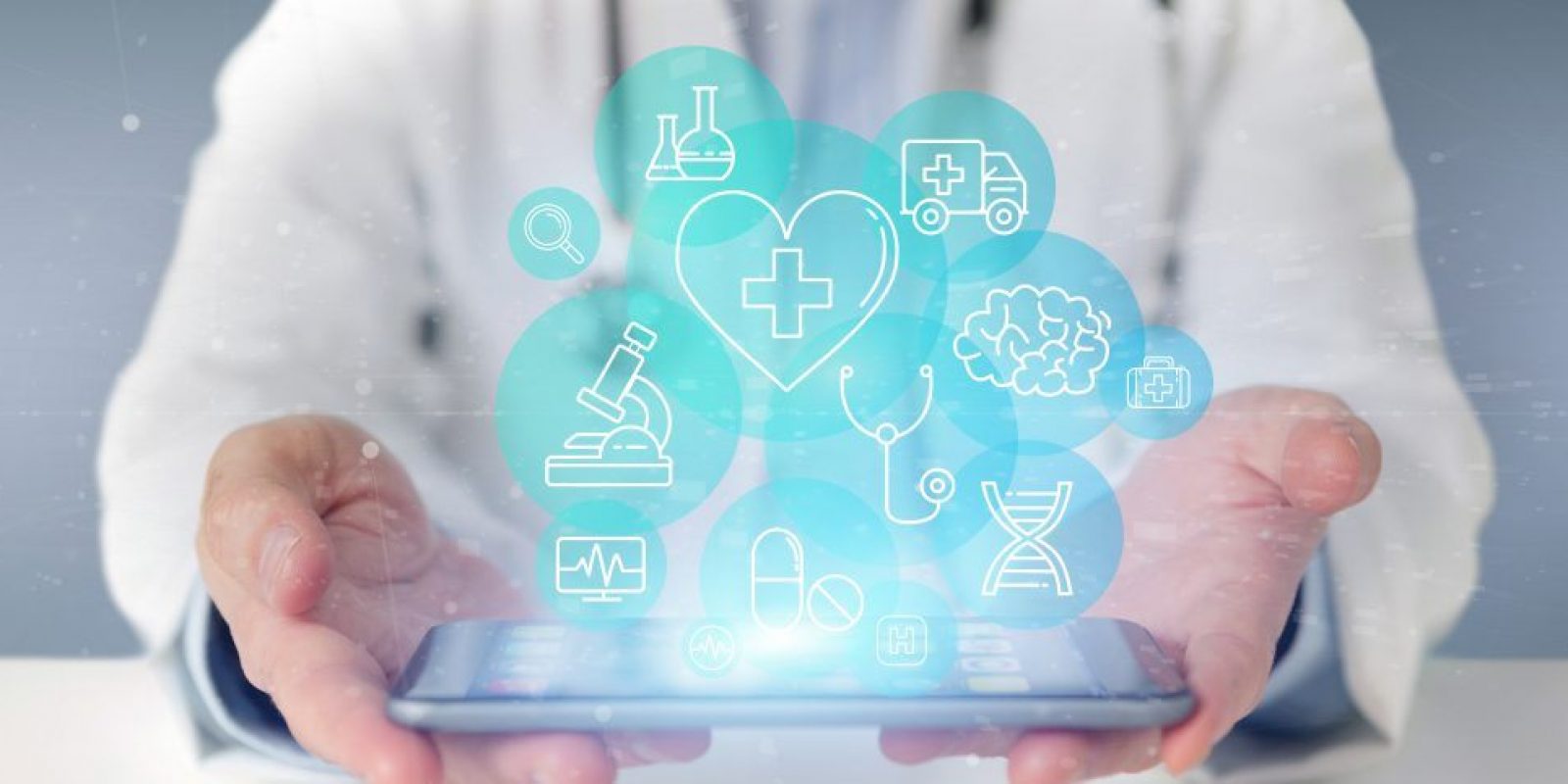 Businessman holding Medical icon and connection 3d rendering