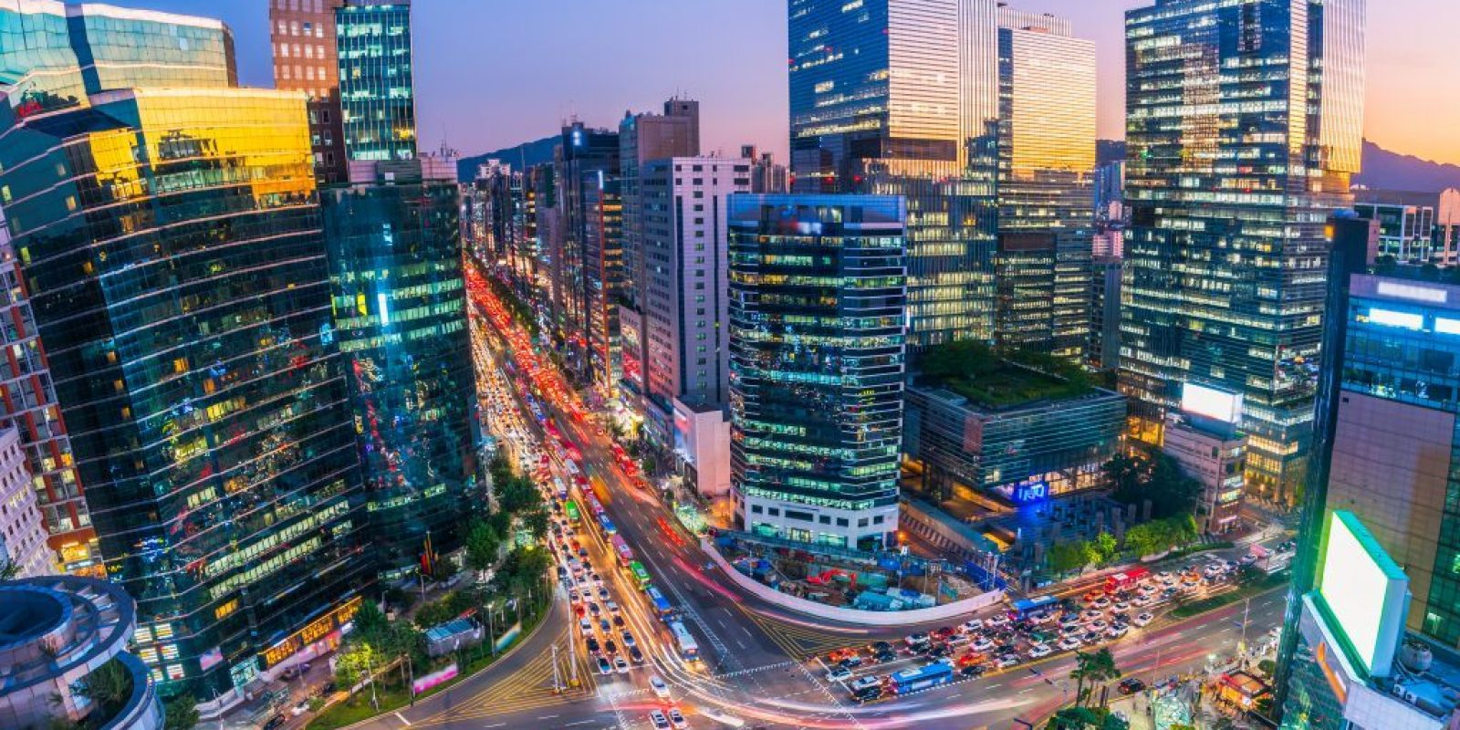 Traffic at night in Gangnam City Seoul, South Korea.