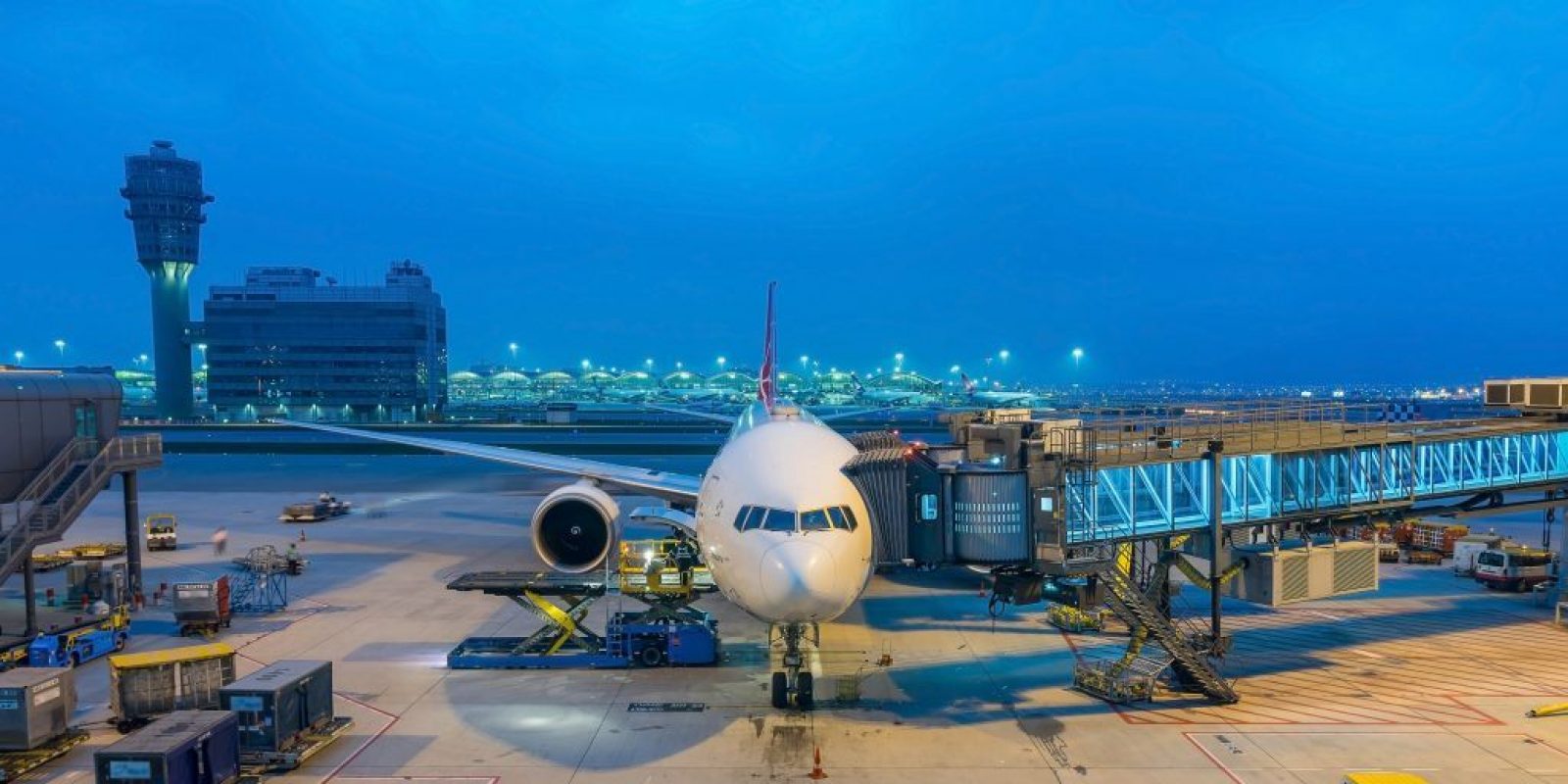 Airplane being preparing ready for takeoff in international airport