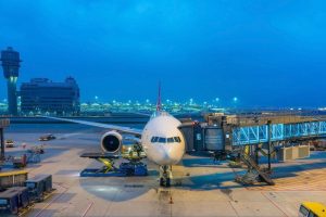 Airplane being preparing ready for takeoff in international airport