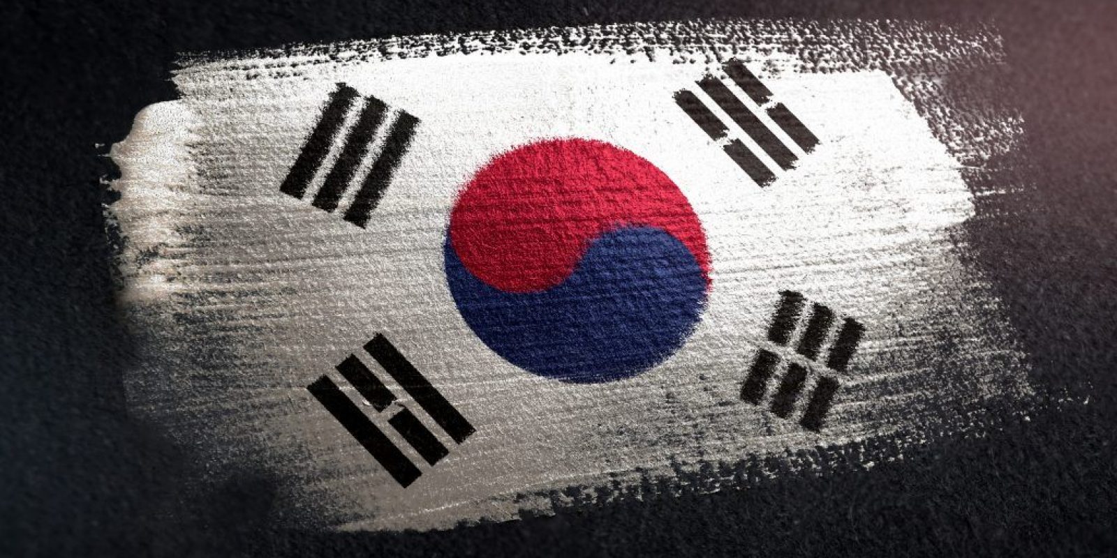 South Korea Flag Made of Metallic Brush Paint on Grunge Dark Wall