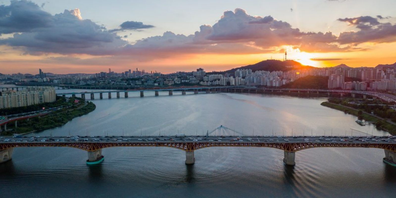 Aerial view of Seoul City Skyline,South Korea