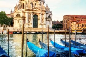 Gondolas and Basilica Santa Maria della Salute in Venice